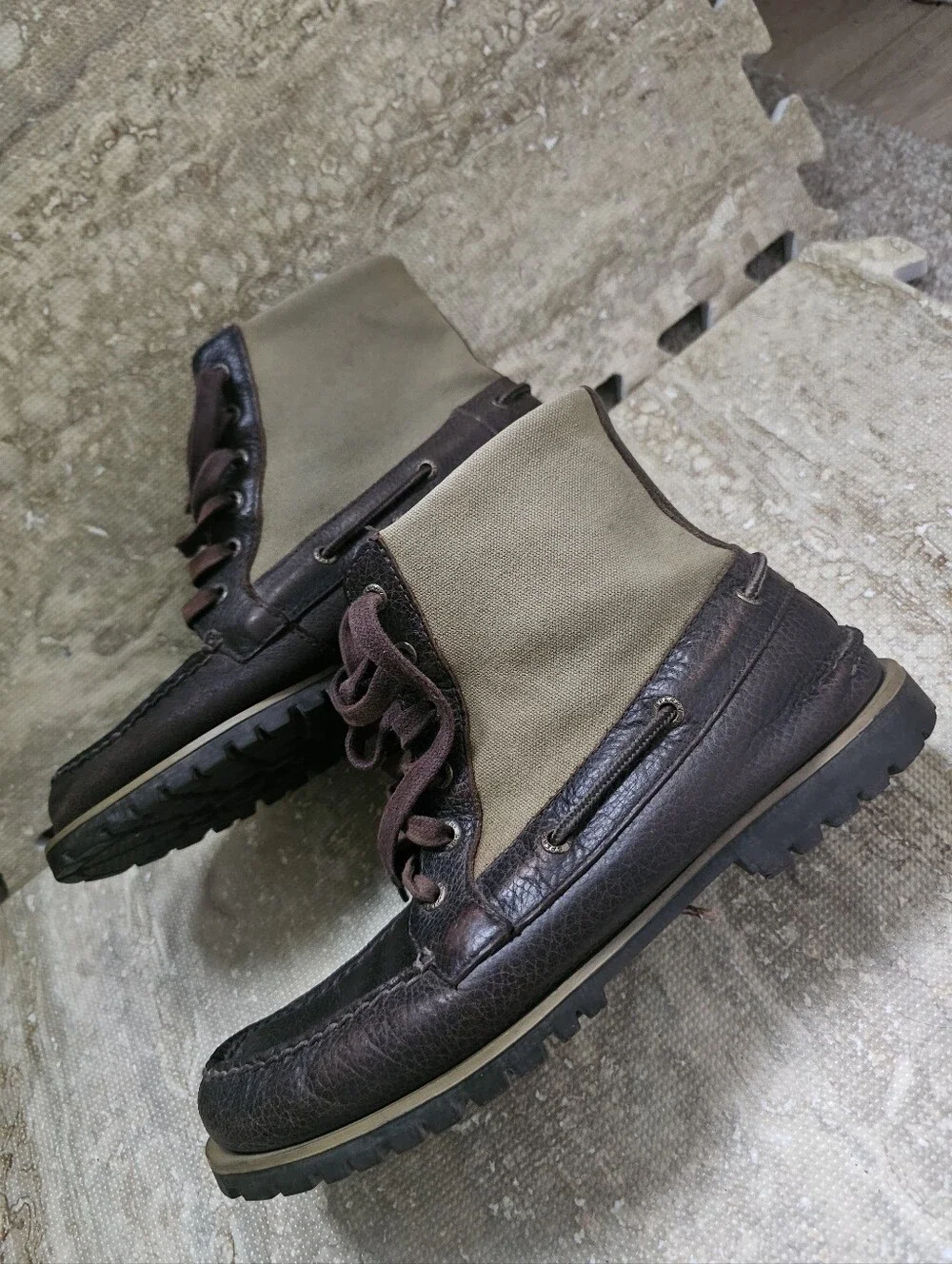 Sperry Men's Dark Brown Leather Lace-Up Zip Combat Boots
